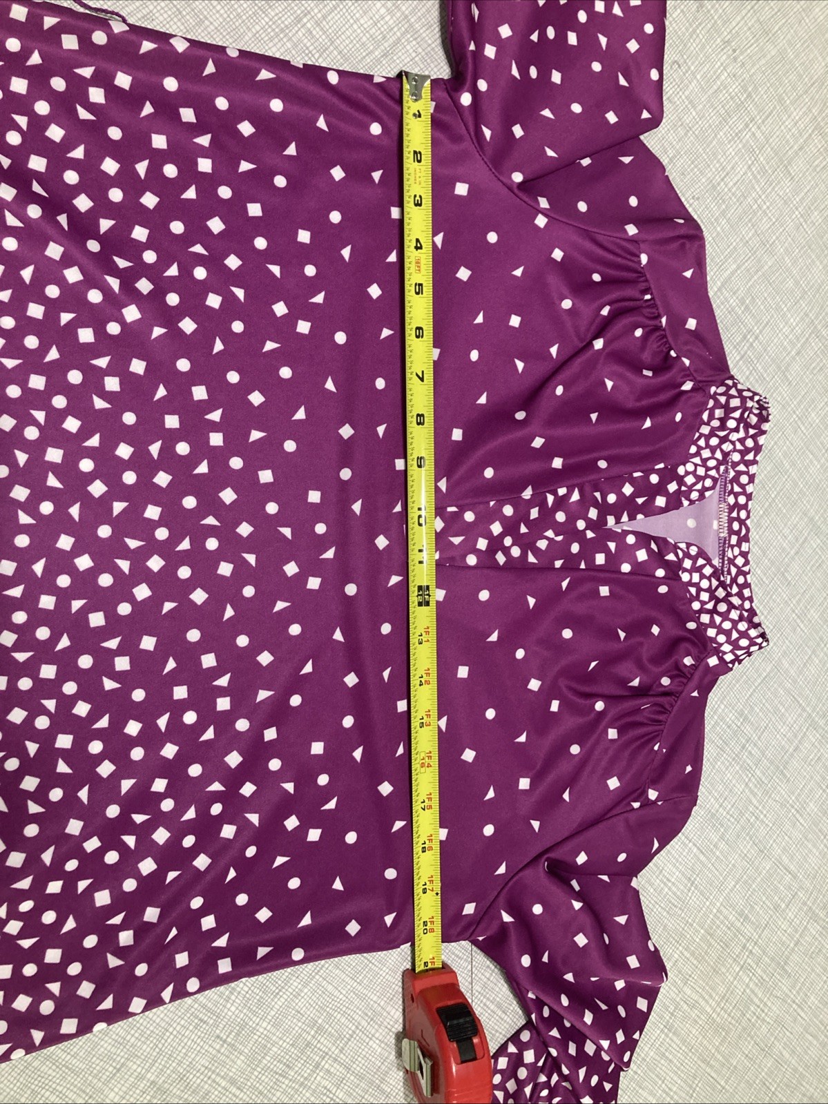 VTG 70s 80s Geometric Confetti Tunic Blouse Magenta Purple Polyester Shirt M L