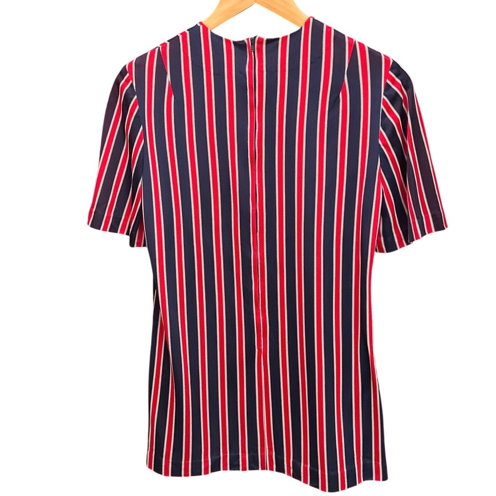 Vintage 70s Red Navy Stripe Mod Knit Top Talon Zip Sporty Chic Nautical Coastal