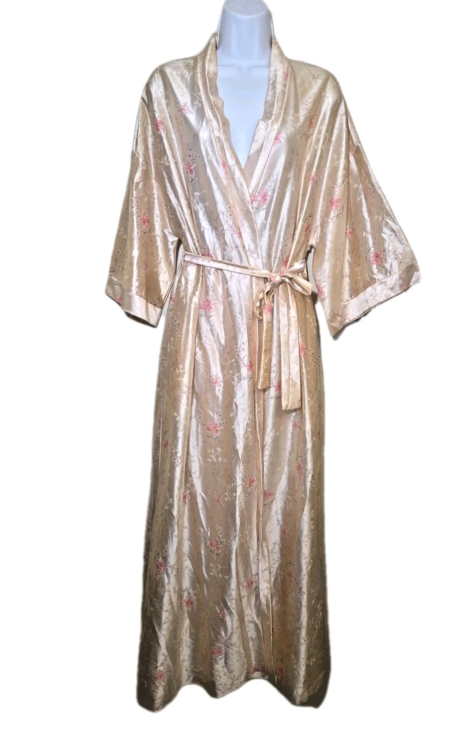 Vintage 1960s Shiny Floral Kimono At Home Wear Laurel Long Robe Size 16/18 Lily