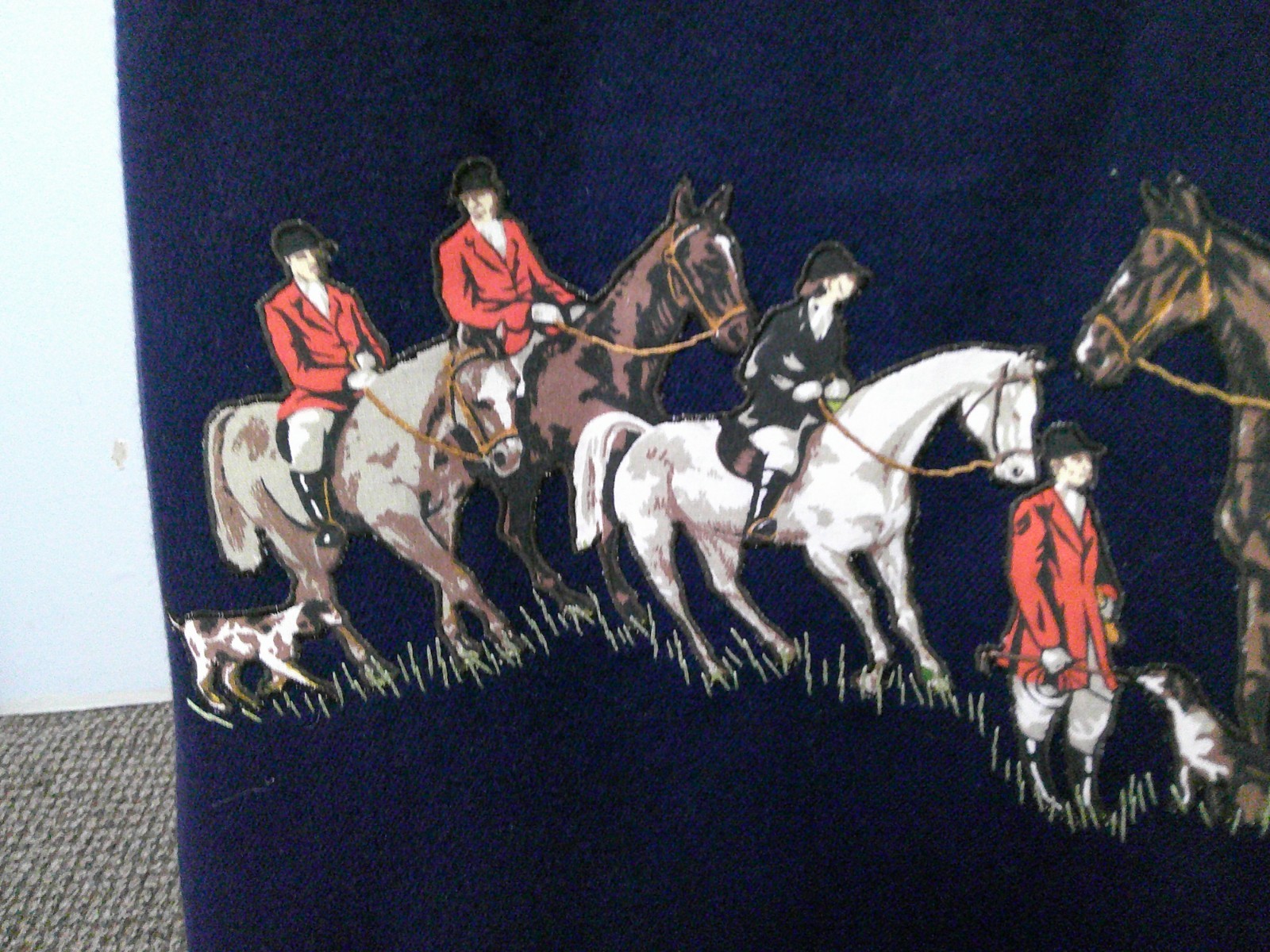 Vtg 70’s Equestrian English Riding Fox Hunt Applique Navy Wool Wrap Maxi Skirt S
