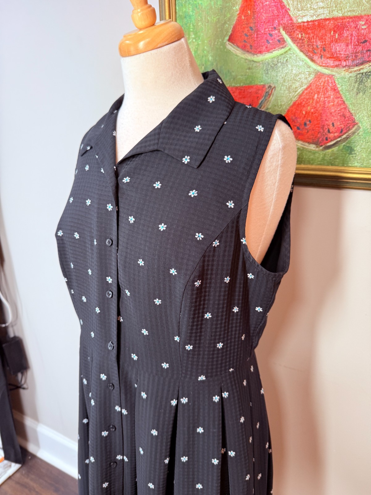 Talbots Shirt Dress 14P Black Button Front Career Classic Sleeveless