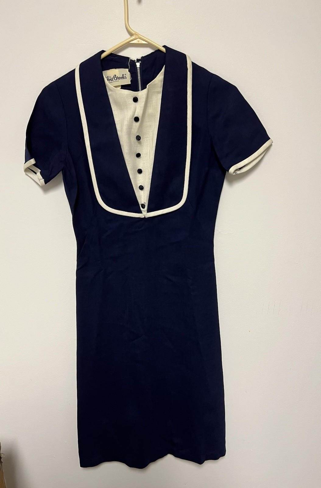 Vintage 60s 70s Bobbie Brooks Sailor style Dress Navy Blue Nautical USA XS