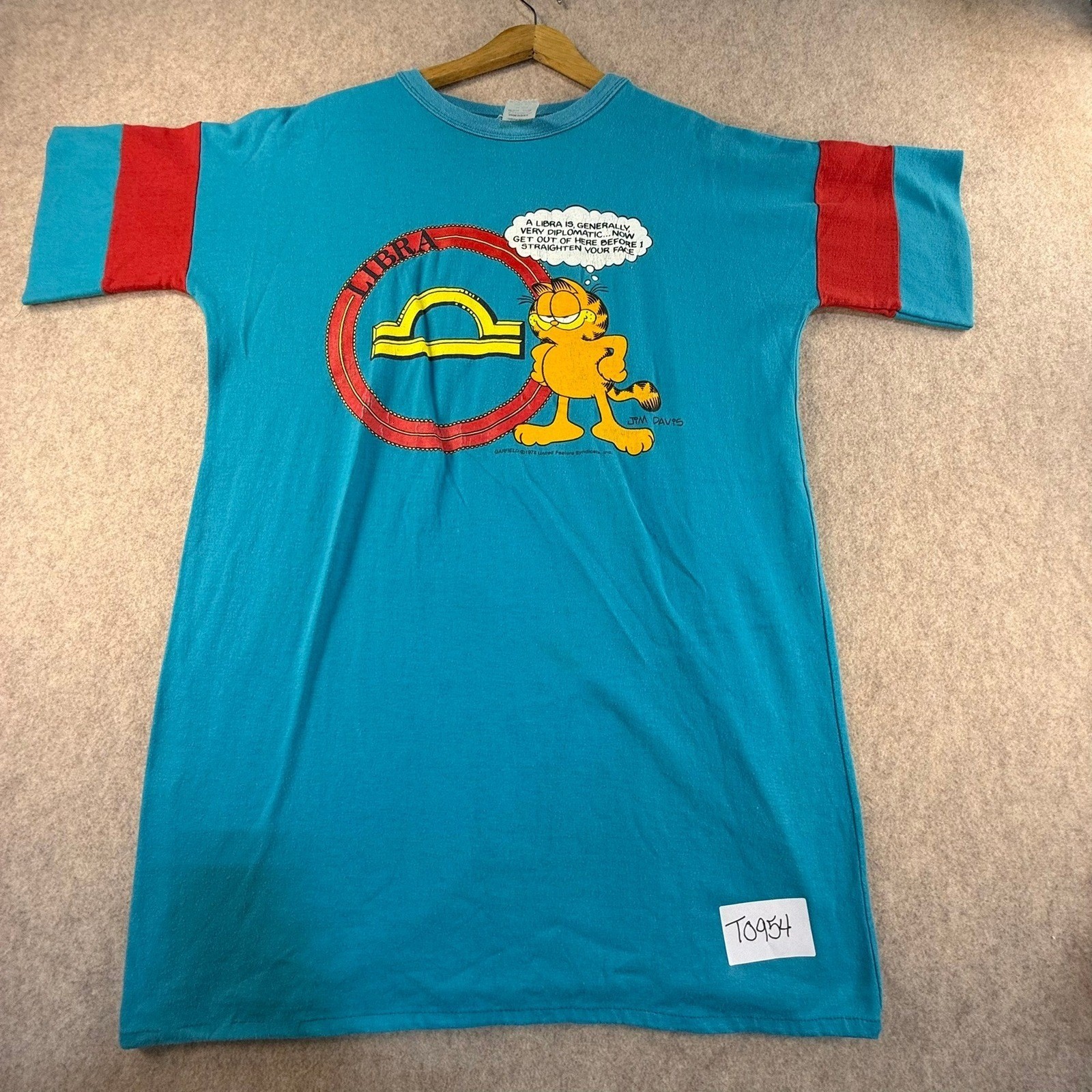 Vintage 1978 Garfield Libra Zodiac Sleep Shirt Applause Teal Blue One Size